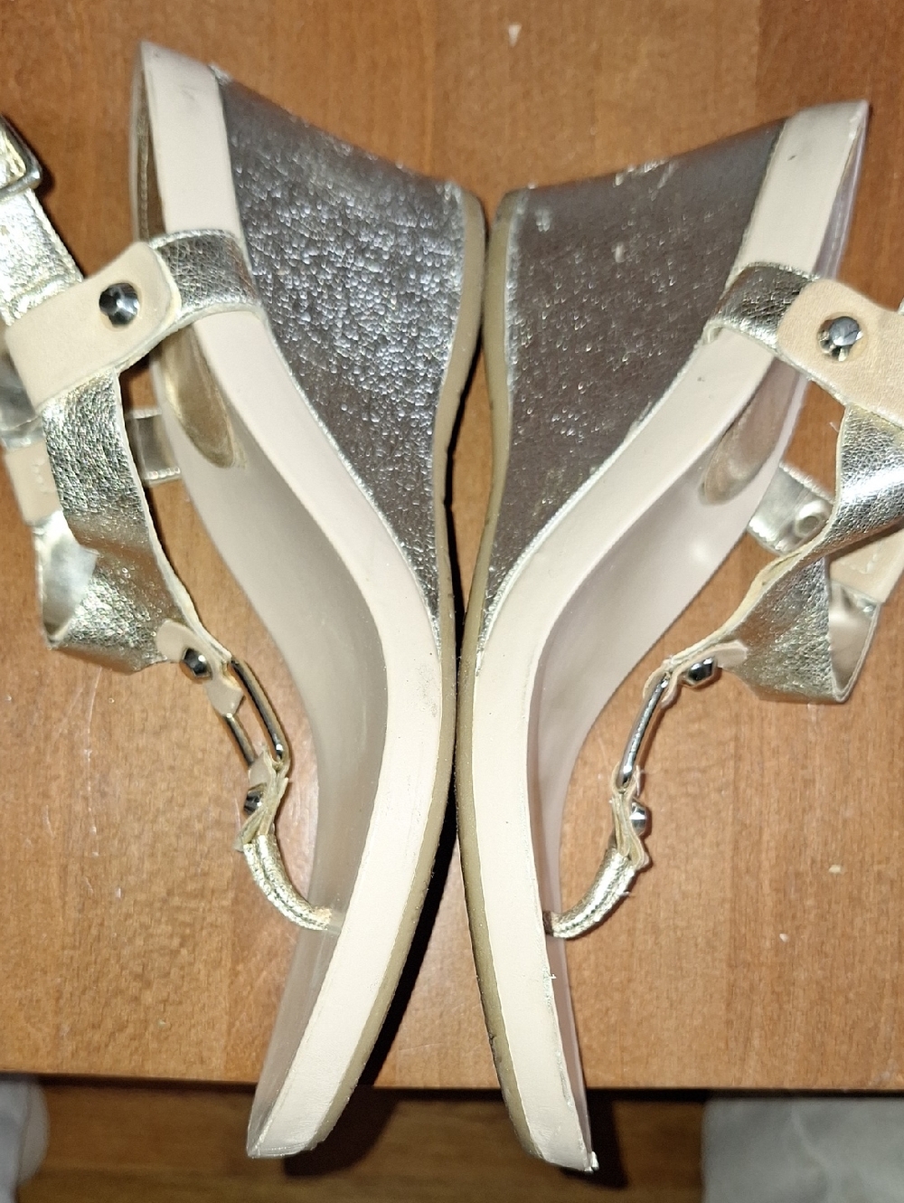 BCBGeneration Metallic Gold Wedge T-Strap Sandals - Picture 10 of 10